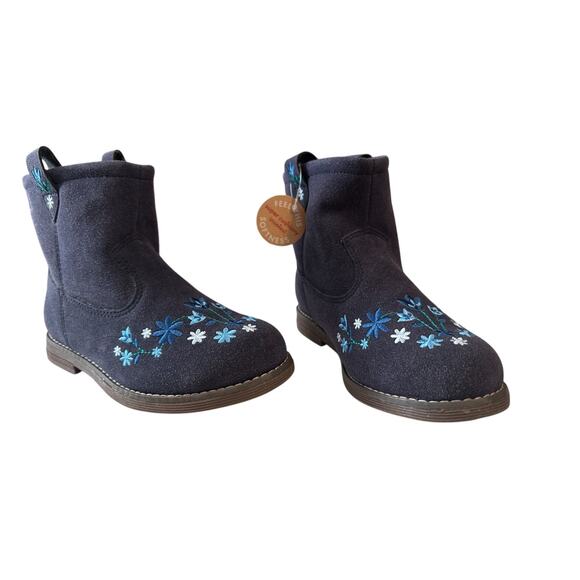 Hanna Andersson Navy Blue Elsa II Embroidered Bootie Boot Girl's Sz 1 NEW - Picture 1 of 8